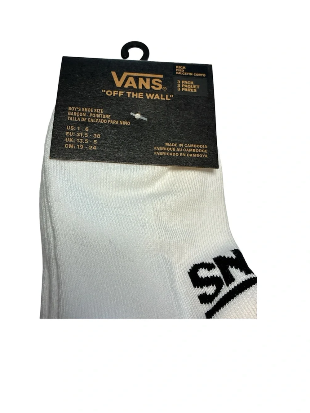 Vans White Low-Cut Athletic Socks - 6 Pack kids shoe size 1-6 new